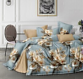 КПБ сатин Темно-синяя коллекция с простыней на резинке Стандарт Реноме 