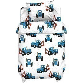 КПБ в детскую кроватку поплин с простыней на резинке Мульты<7655015  Синий трактор Любимый малыш>